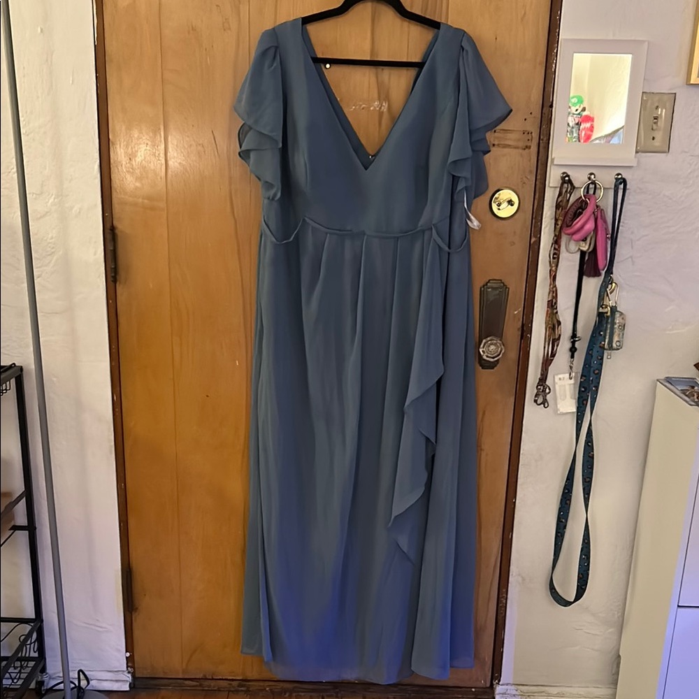 Celebrate It Blue Flutter Sleeve Maxi Gown
